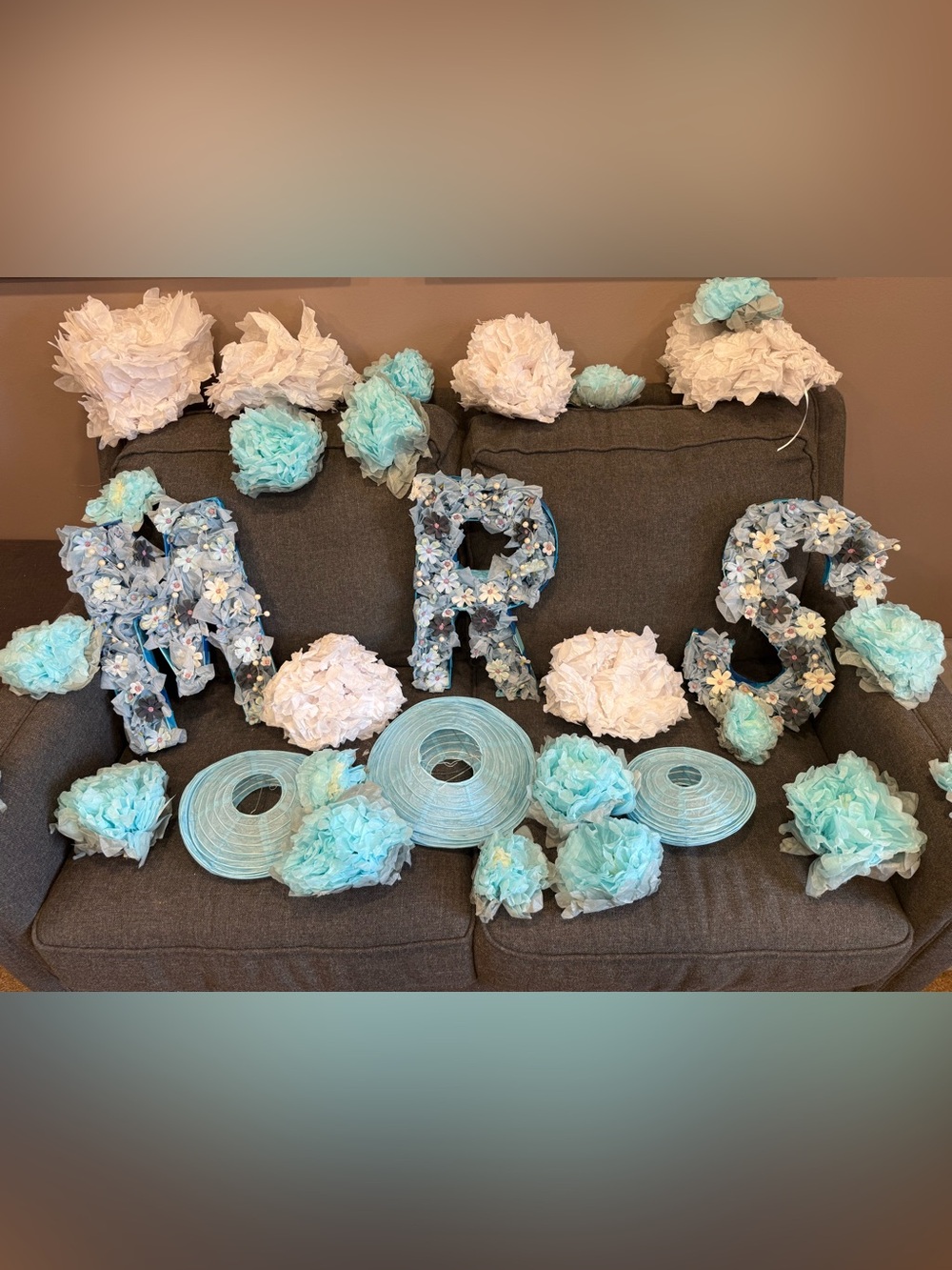 MRS Bridal Shower Decor Blue & White Floral Letter Decor Set
